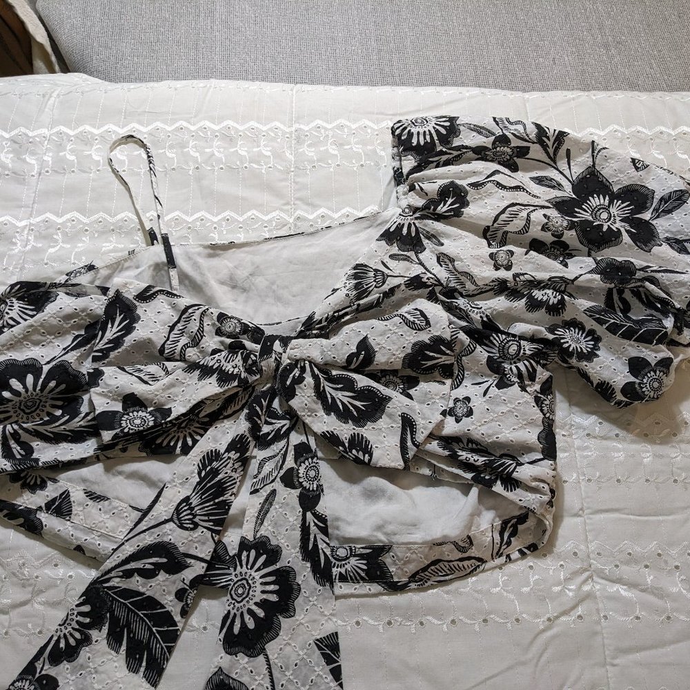 Anthropologie Maeve Black White Floral Eyelet One Shoulder Bow Back Blouse - 20W - Picture 7 of 14